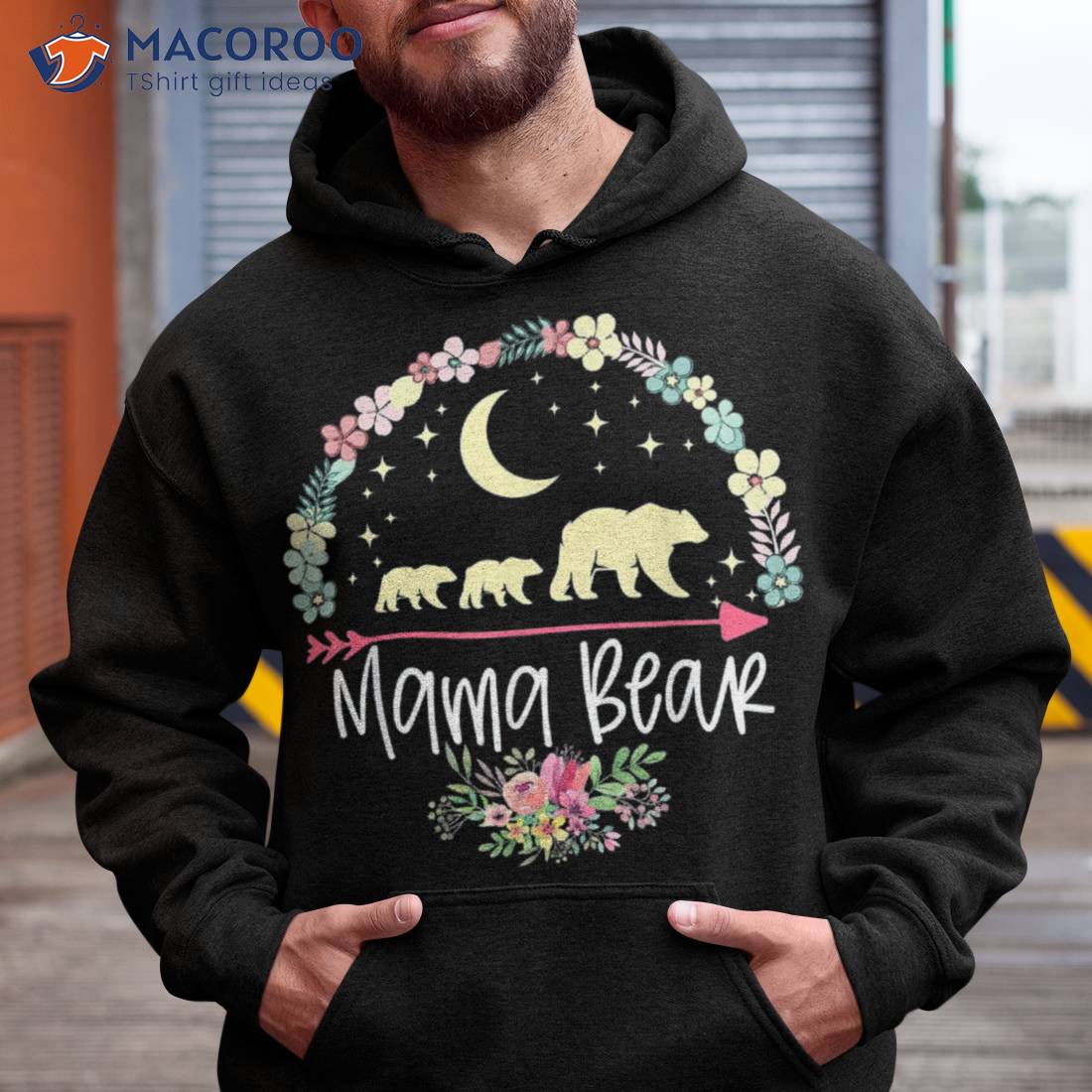 Mothers Day Gifts Mama Bear With 2 Cubs Cute Flower Circle Shirt