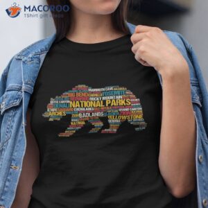 National Parks Usa List Word Cloud Bear Camping &amp; Hiking Shirt