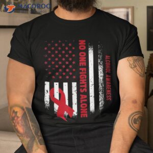 Nobody Fights Alcohol Alone Usa Flag Red Ribbon Shirt