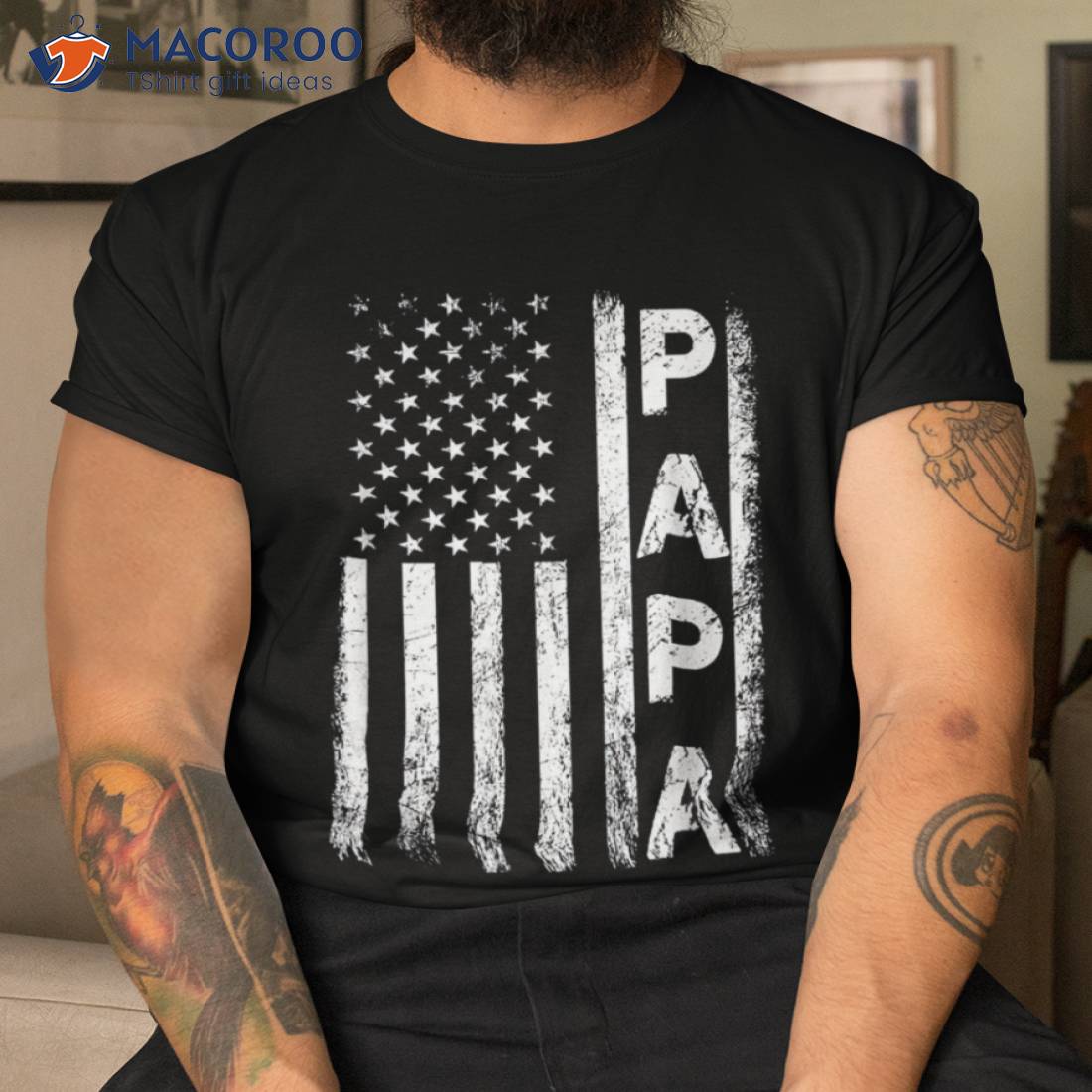 Papa Us American Flag Funny Grandpa Father's Day Vintage Shirt