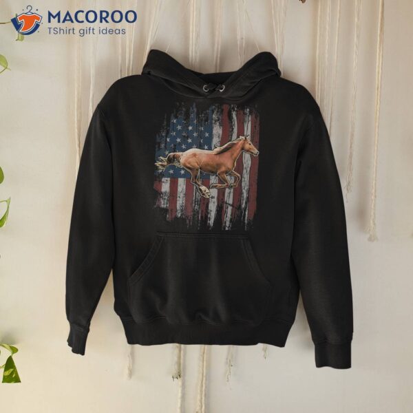 Patriotic Horse American Flag Horseback Riding Farm Gift Shirt