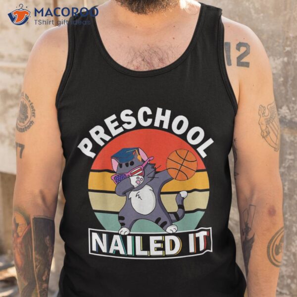 Preschool Nailed It Dabbing American Cat Graduation Cap Boys Shirt