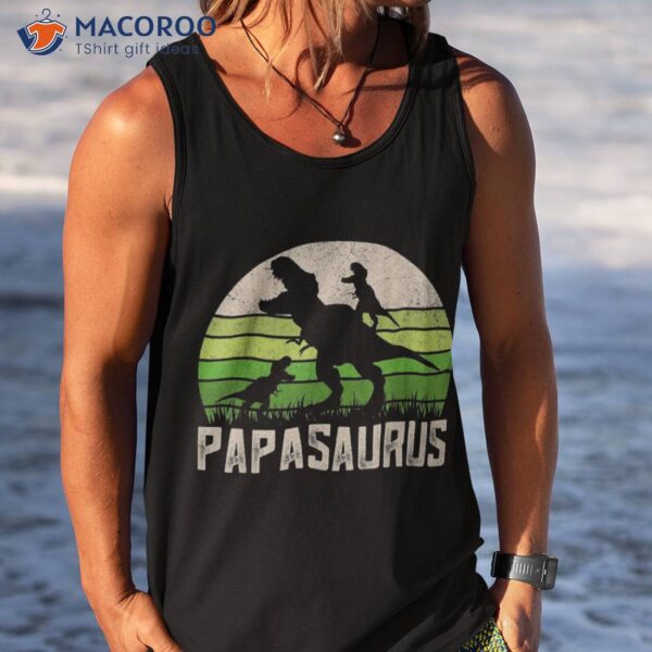 S Funny Grandpa Shirts, Papasaurus Dinosaur 2 Kids Fathers Day Shirt