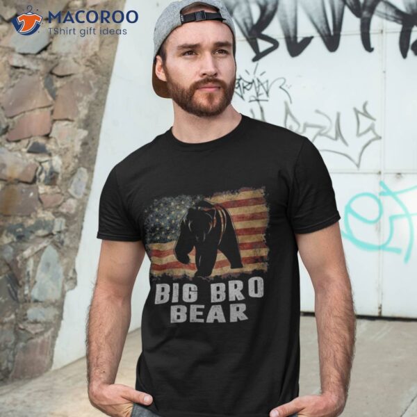 S Vintage Big Bro Bear American Flag 4th Of July Fathers Day Shirt