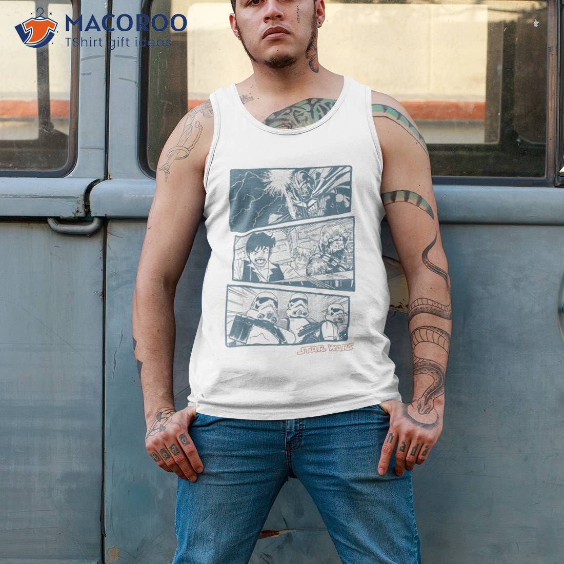 Star Wars Vader Han Luke Chewie Anime Panels Graphic Shirt Star Wars Vader Han Luke Chewie Anime Panels Graphic Shirt