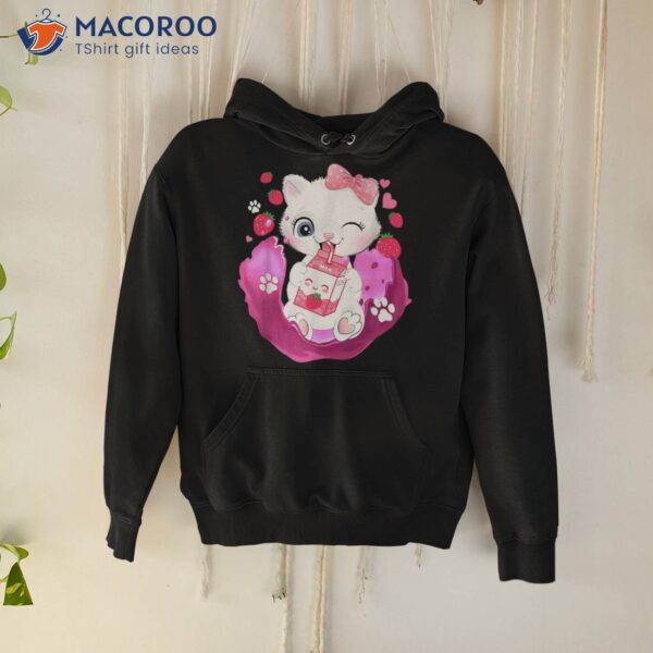 Strawberry Milk Cat Cute Kawaii Kitten Anime Gift Teen Girls Shirt