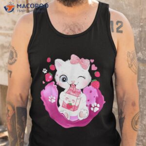 strawberry milk cat cute kawaii kitten anime gift teen girls shirt tank top