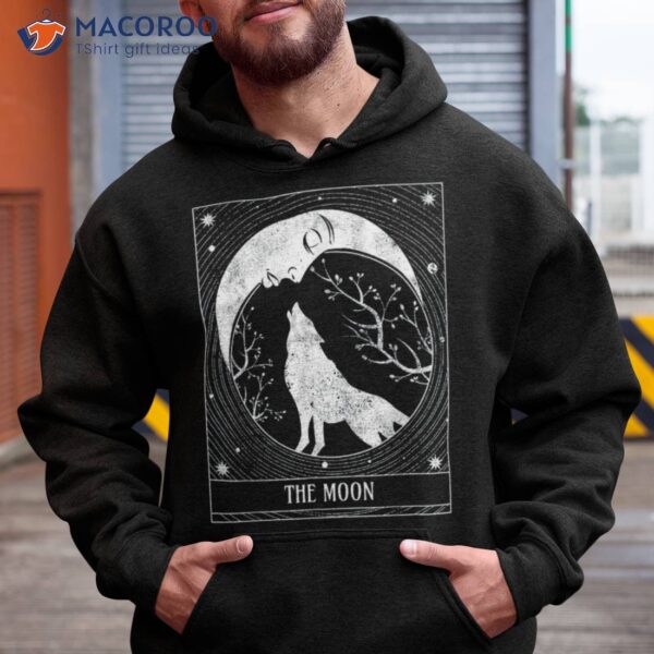 Tarot Card Distressed Crescent Moon And Wolf Shirt