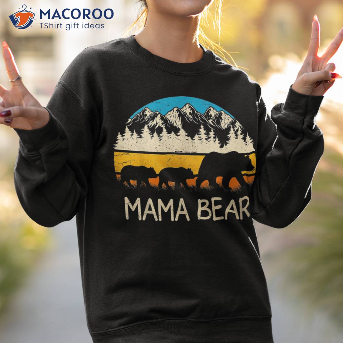 Tee Retro Mountains Mother's Day Mama Bear With 2 Cubs Shirt