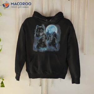 three wolves howling under icy full moon gray wolf shirt hoodie