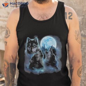 three wolves howling under icy full moon gray wolf shirt tank top