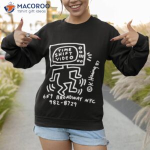 time shift video white logo keith haring shirt sweatshirt