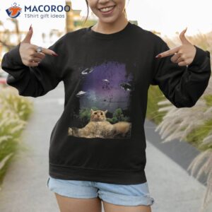 vintage retro funny cat selfie with ufos shirt sweatshirt 1