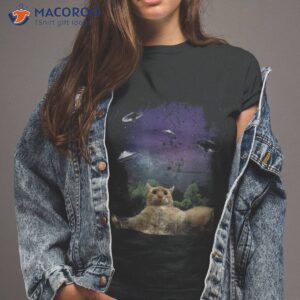 vintage retro funny cat selfie with ufos shirt tshirt 2