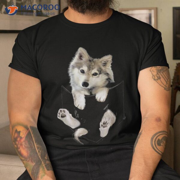 Wolf White Pup In Pocket Shirt Wolves Tee Gifts