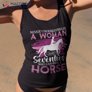 woman in seventies horse riding shirt ride granny tank top 2