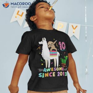10 Year Old Dab Sloth Riding Unicorn 2013 10th Birthday Girl Shirt