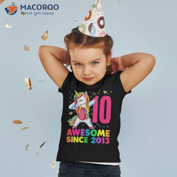 10 Year Old Unicorn Dabbing 10th Birthday Girl Party Shirt