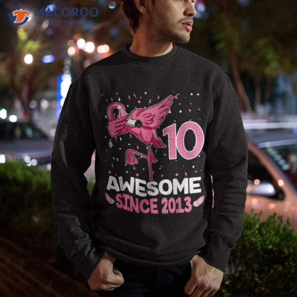 10 Years Old Awesome Since 2013 Dab Flamingo 10th Birthday Shirt