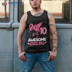 10 years old awesome since 2013 dab flamingo 10th birthday shirt tank top 2