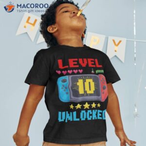 10th birthday boy level 10 unlocked video gamer shirt tshirt