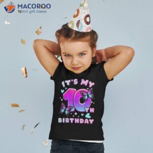 10th birthday girl 10 years butterflies and number shirt tshirt 2