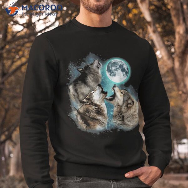 3 Wolf Moon Howling Head Funny Wolves For , Shirt