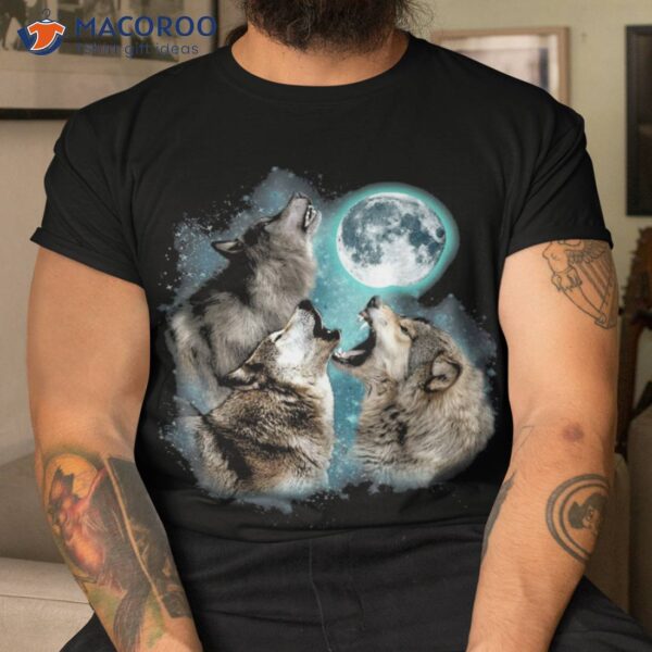 3 Wolf Moon Howling Head Funny Wolves For , Shirt