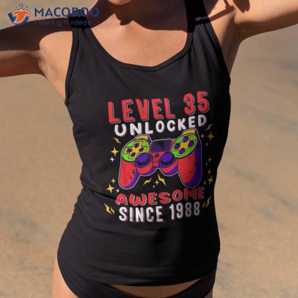 35th Birthday Gift Boys Level 35 Unlocked Years Old Gamer Shirt