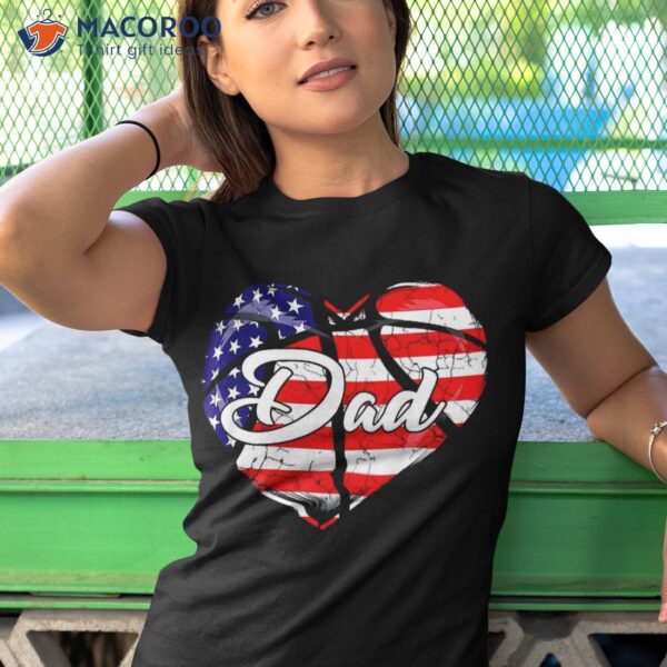 4th Of July Patriotic Basketball Dad American Flag Heart Shirt