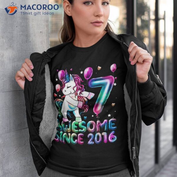 7 Years Old Unicorn Flossing 7th Birthday Girl Party Shirt