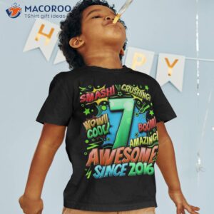 7th birthday comic style awesome since 2016 7 year old boy shirt tshirt 1
