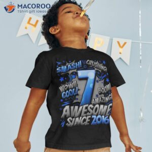 7th Birthday Race Car Turning 7 Seven Racing Flag Boys Kid Shirt