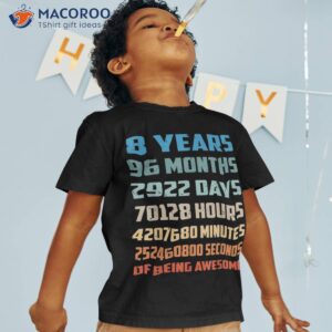 8th birthday boy kids youth shirt 8 years old being awesome tshirt