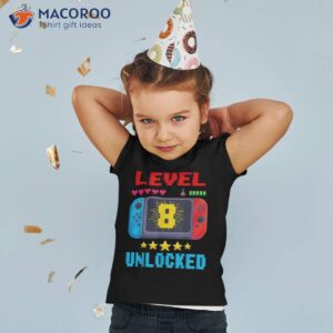 8th birthday boy level 8 unlocked video gamer shirt tshirt 2