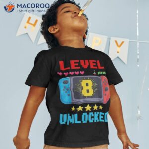 8th birthday boy level 8 unlocked video gamer shirt tshirt