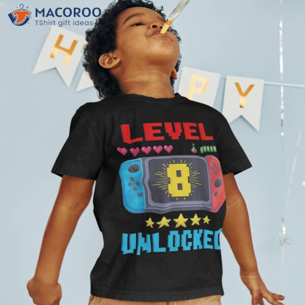 8th Birthday Boy Level 8 Unlocked Video Gamer Shirt