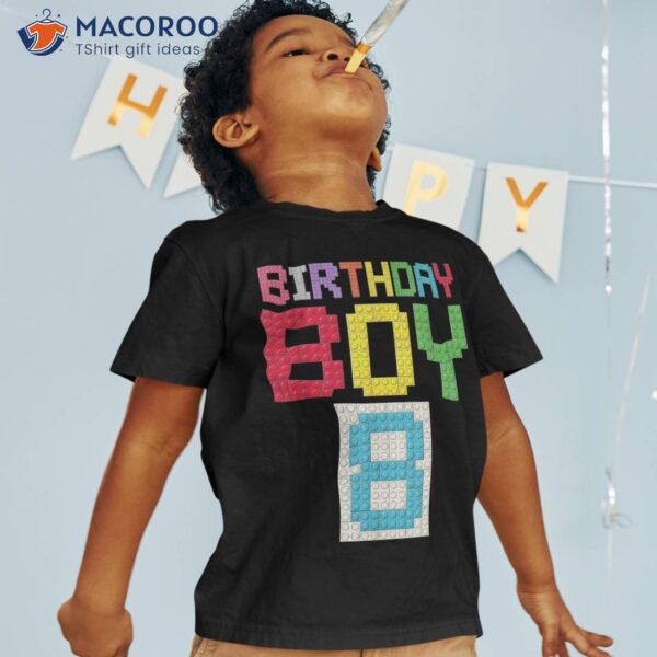 8th Birthday Boy Master Builder 8 Years Old Block Building Shirt