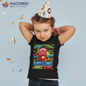 8th Birthday Comic Style Awesome Since 2015 8 Year Old Boy Shirt