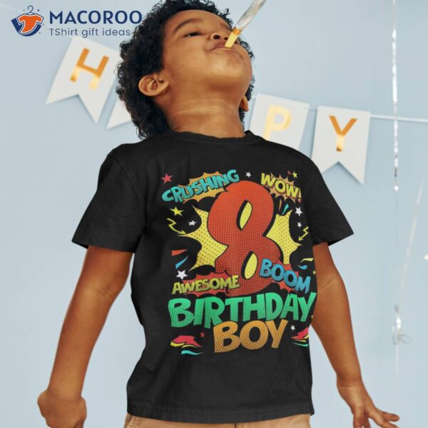 8th Birthday Kids Comic Style Boys 8 Year Old Gifts Shirt