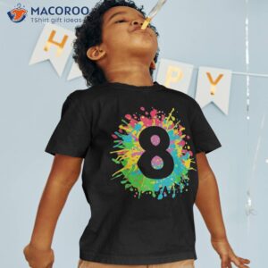 8th Birthday Shirt For Girls, Boys. 8, Paint Splashes Tee.