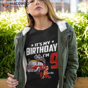 9 Year Old Gifts It’s My 9th Birthday Boy Fire Truck Fireman Shirt