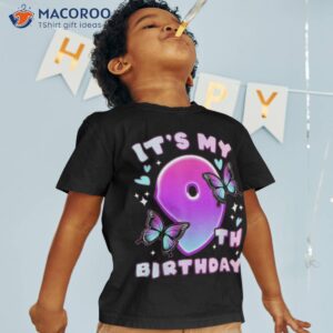 9th birthday girl 9 years butterflies and number shirt tshirt