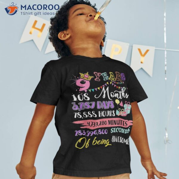 9th Birthday Tshirt For Girls 9 Years Old Being Awesome Gift Shirt
