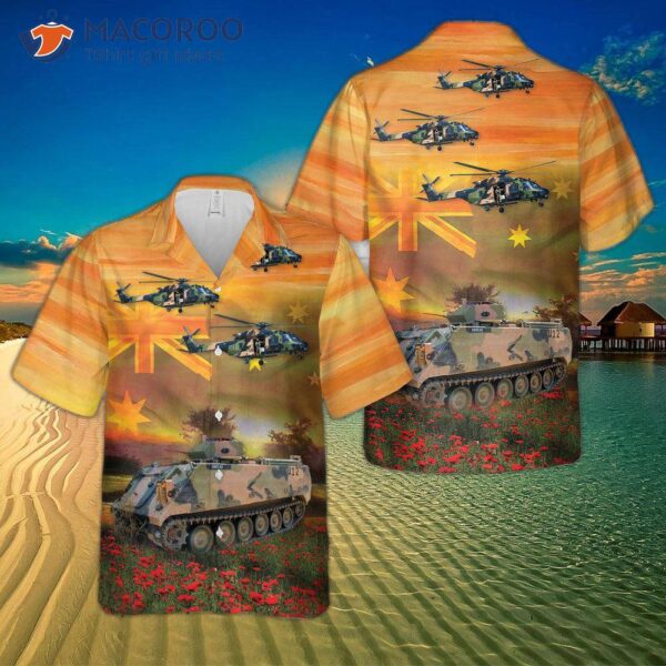 Australian Army M113 Armoured Personnel Carrier And Nhi Mrh-90 Anzac Day Red Poppy Hawaiian Shirt