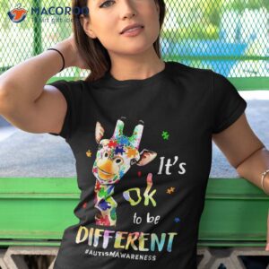 autism awareness cute giraffe animal its ok to be different shirt tshirt 1