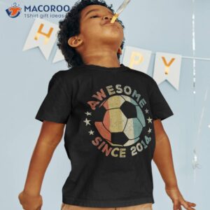 awesome since 2014 9 year old 9th birthday soccer player shirt tshirt