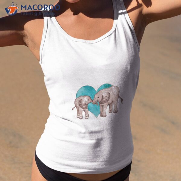 Baby Elephant Love – Sepia On Teal Watercolour T-Shirt