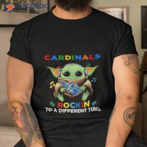 baby yoda hug arizona cardinals autism rockin to a different tune shirt tshirt