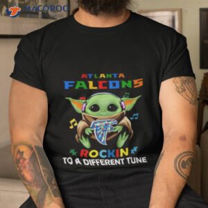 baby yoda hug atlanta falcons autism rockin to a different tune shirt tshirt